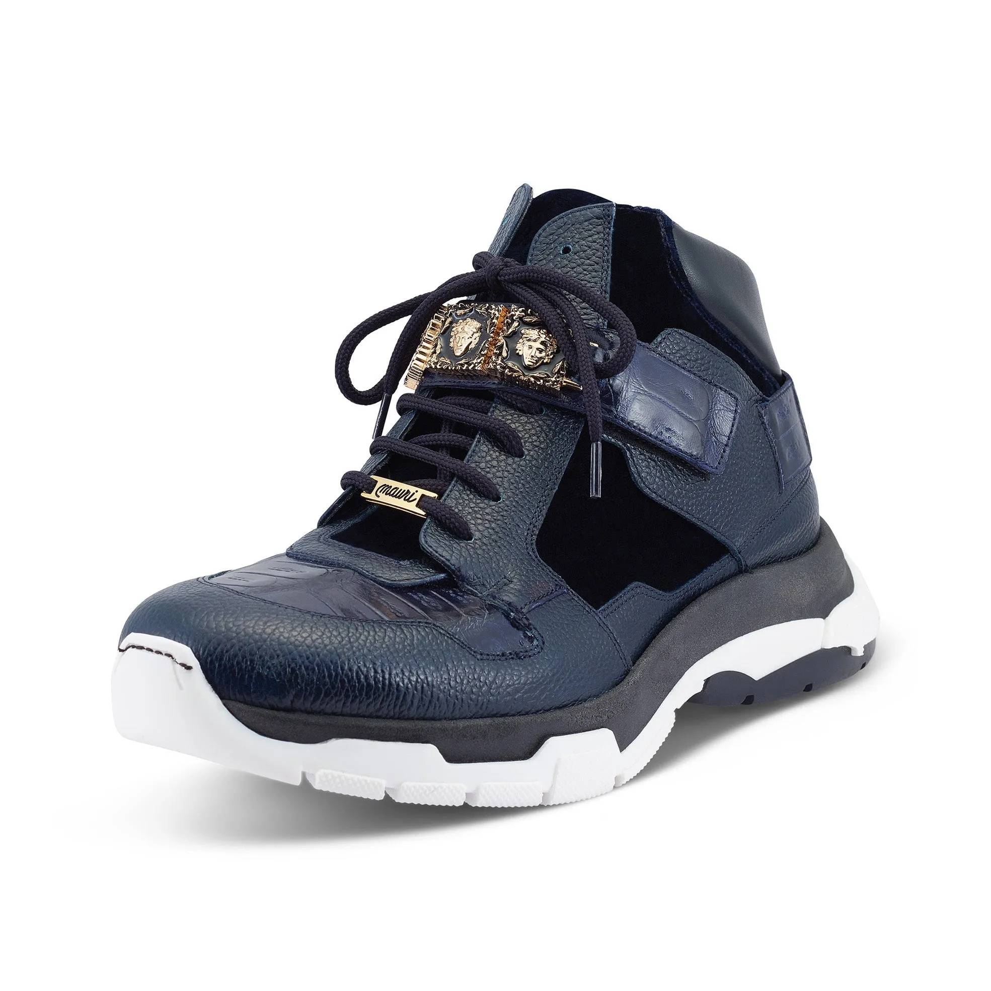 Mauri Luxury 8491 Men's Shoes Wonder Blue Exotic Crocodile / Velvet / Calf-Skin Leather Casual High-Top Sneakers (MA5500)
