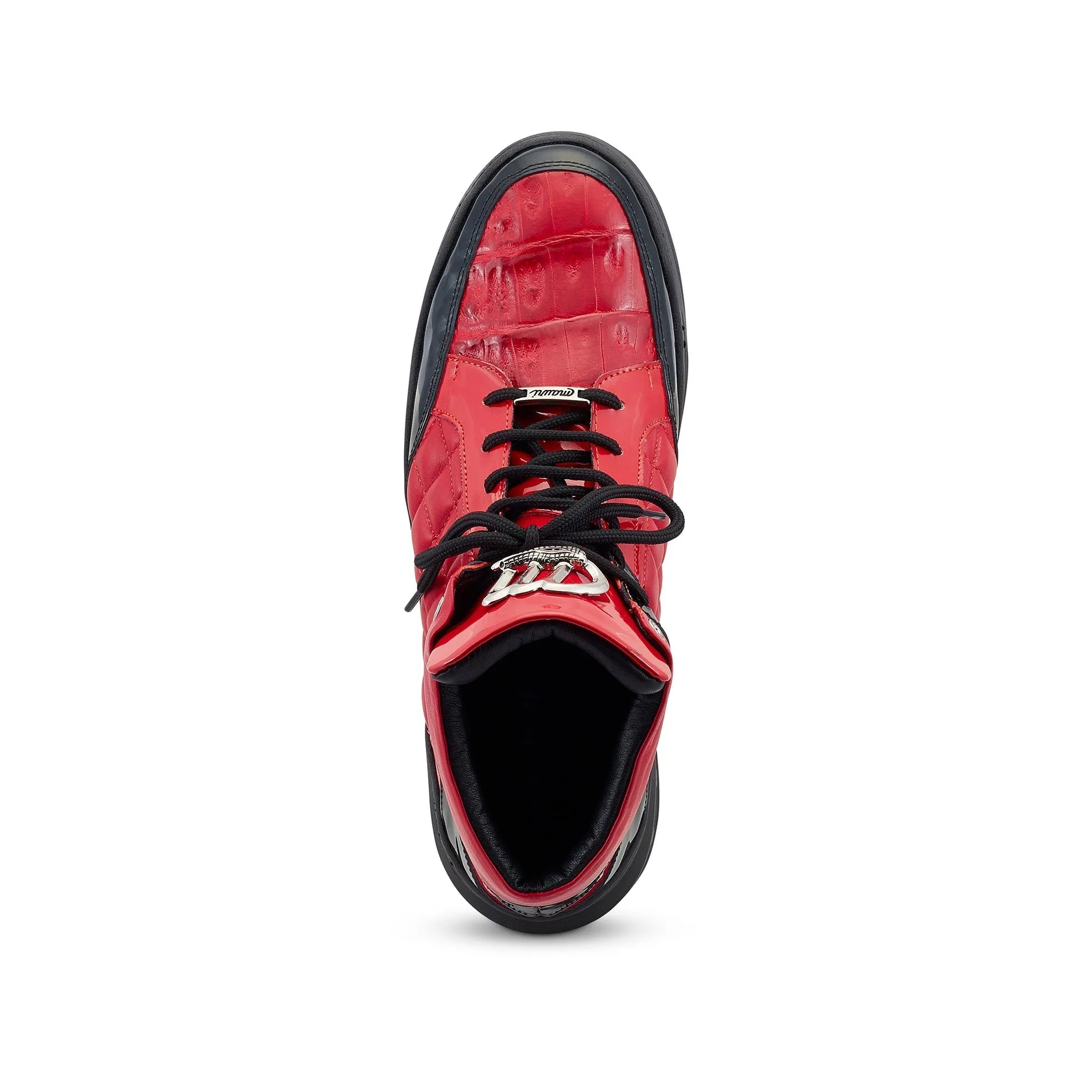 Mauri Notorious 8499 Men's Shoes Black & Red Exotic Crocodile / Patent / Calf-Skin Leather Casual High-Top Sneakers (MA5496)