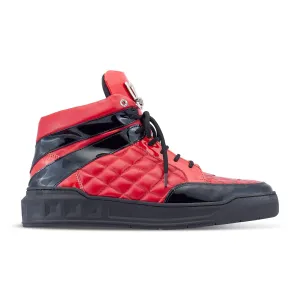 Mauri Notorious 8499 Men's Shoes Black & Red Exotic Crocodile / Patent / Calf-Skin Leather Casual High-Top Sneakers (MA5496)