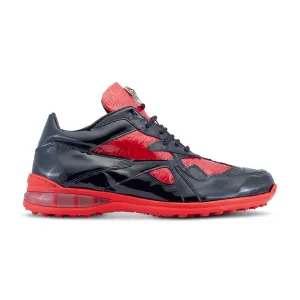 Mauri Sonic 8464/1 Men's Shoes Black & Red Exotic Crocodile / Patent Leather Casual Bubble Sneakers (MA5494)