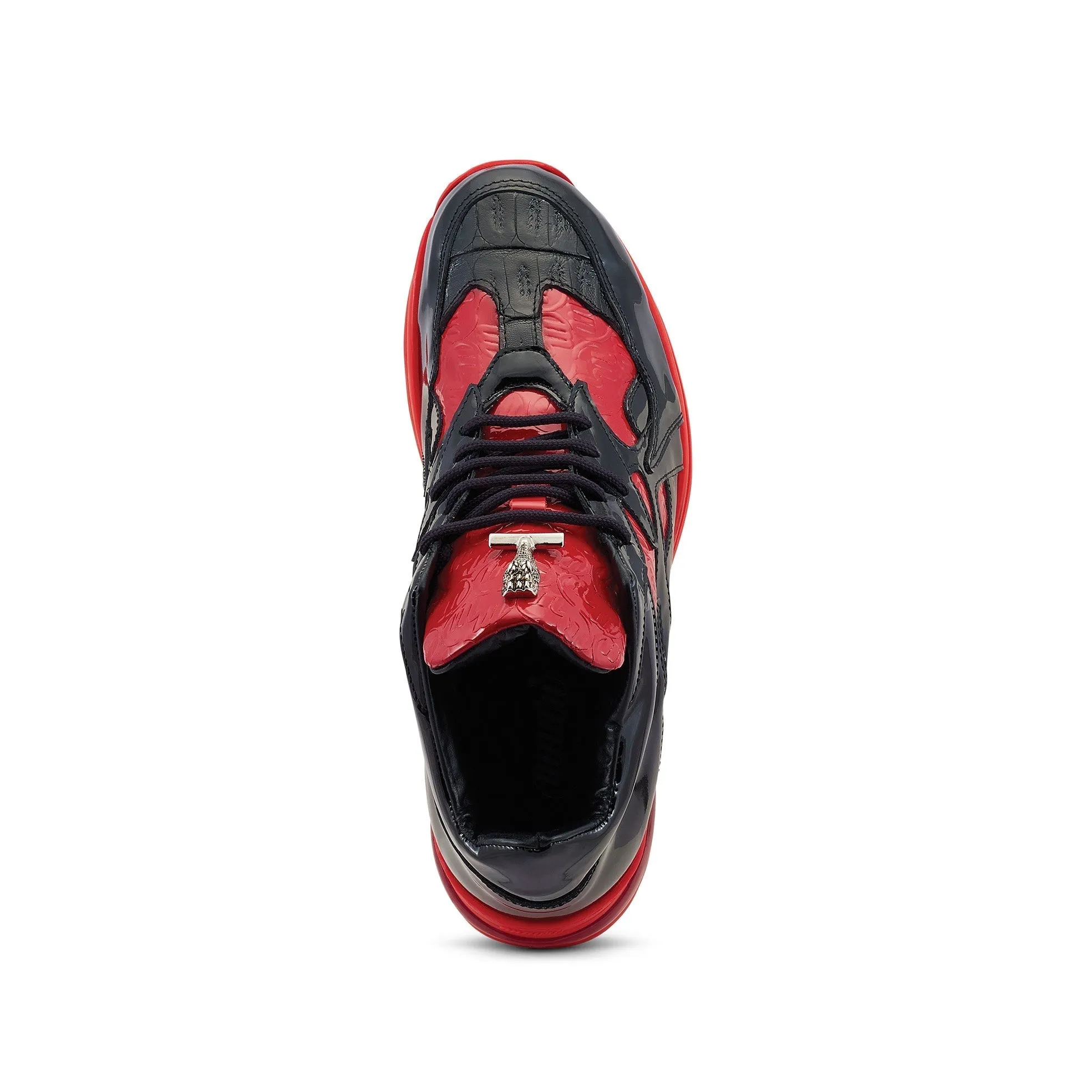 Mauri Sonic 8464/1 Men's Shoes Black & Red Exotic Crocodile / Patent Leather Casual Bubble Sneakers (MA5494)