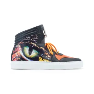 Mauri Vision 8466/1 Men's Shoes Black & Orange Exotic Crocodile / Calf-Skin Leather Casual Sneakers (MA5546)