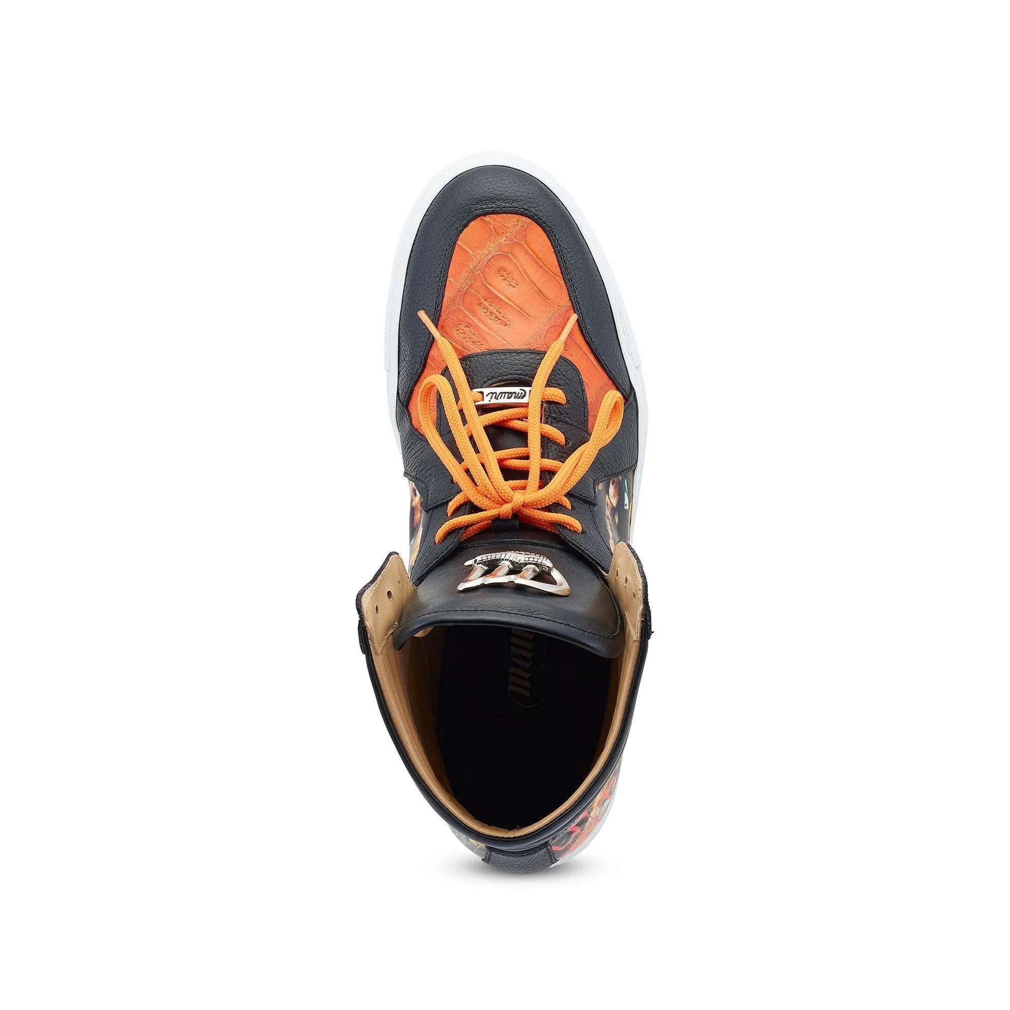 Mauri Vision 8466/1 Men's Shoes Black & Orange Exotic Crocodile / Calf-Skin Leather Casual Sneakers (MA5546)