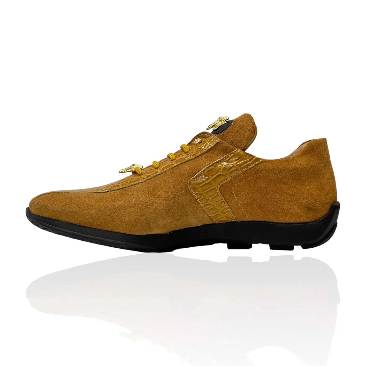 Mauri Wisdom 9145-1 Men's Shoes Toffee Exotic Crocodile / Suede Leather Casual Sneakers (MA5628)