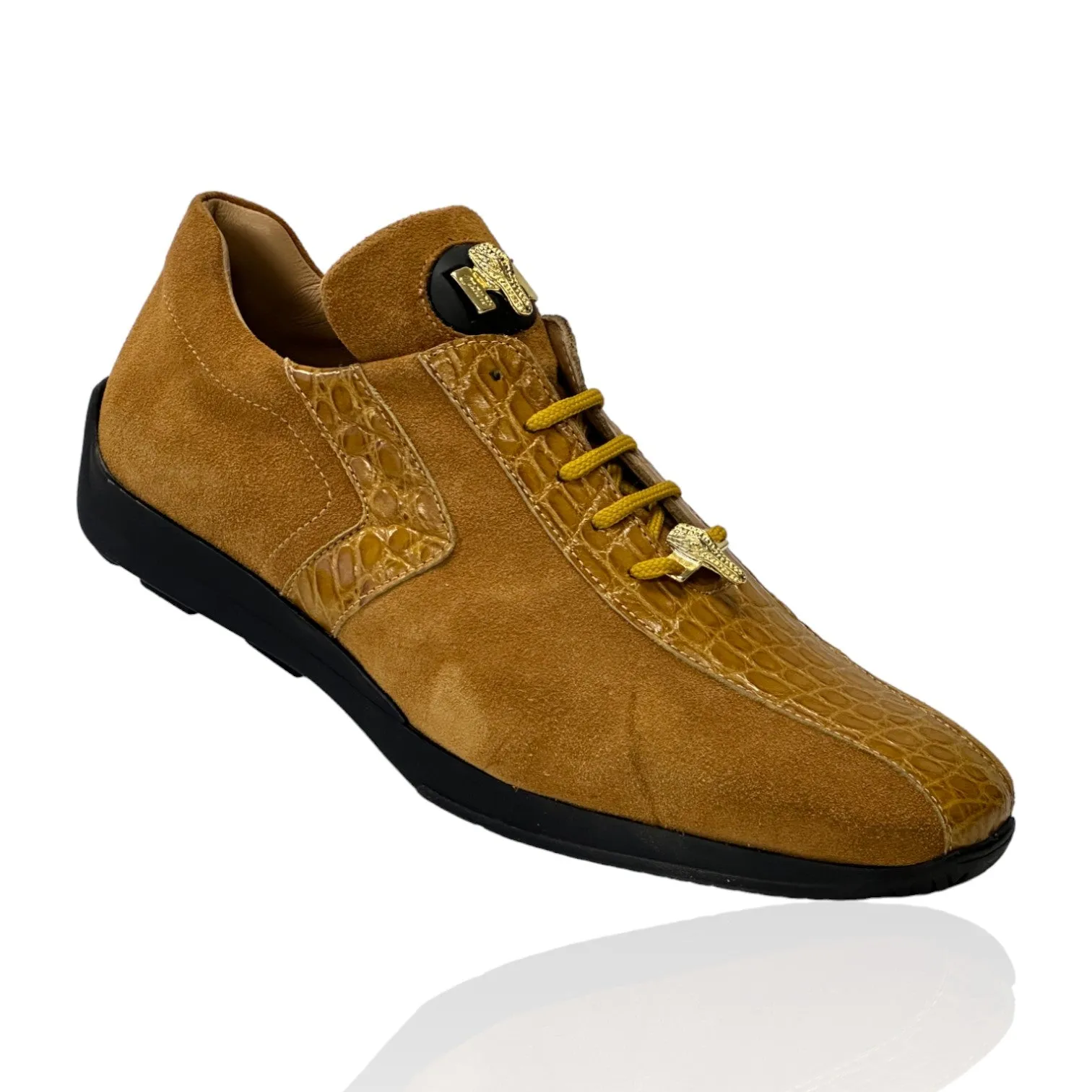 Mauri Wisdom 9145-1 Men's Shoes Toffee Exotic Crocodile / Suede Leather Casual Sneakers (MA5628)