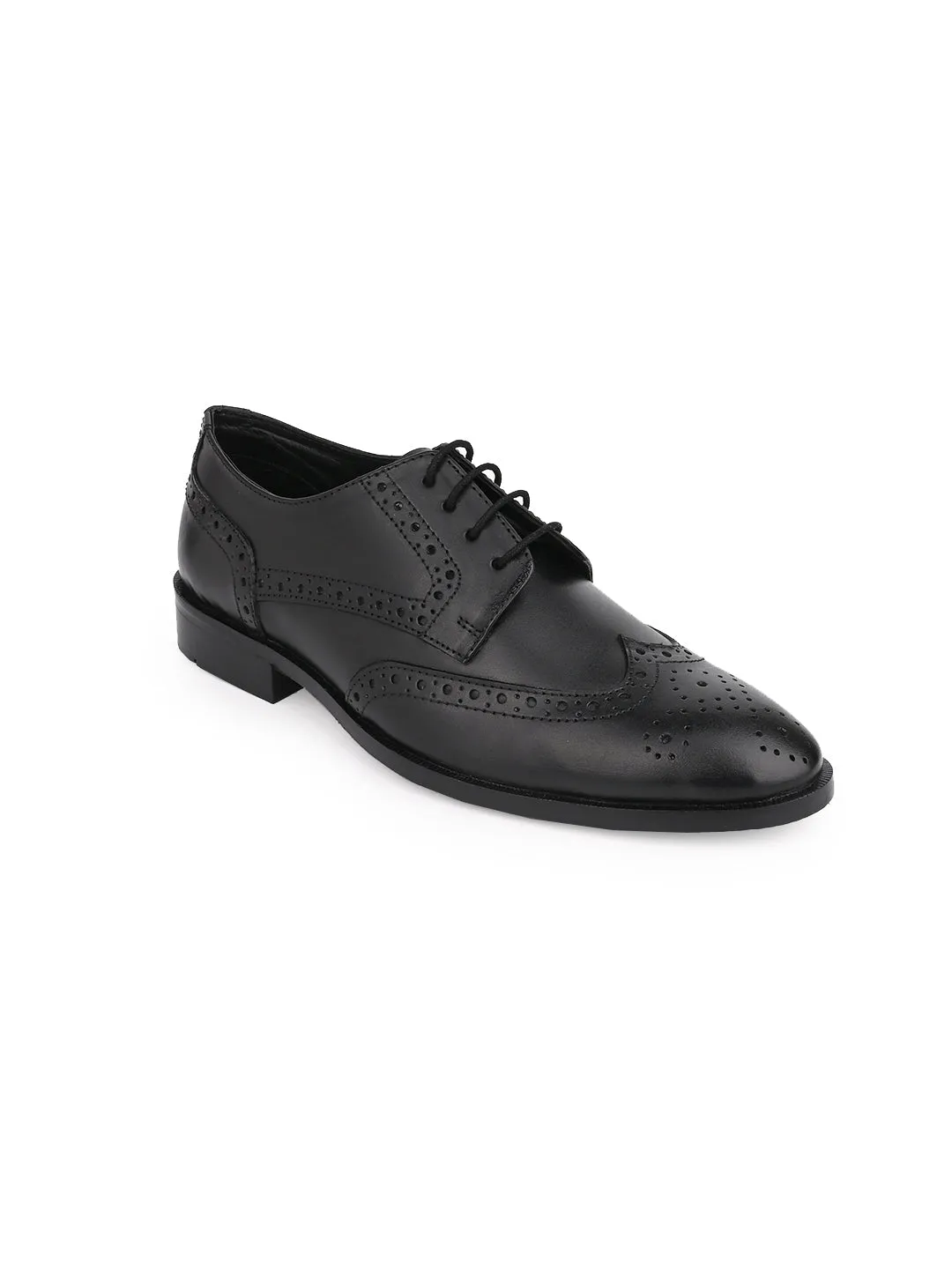 Men Black Solid Brougue Derby Formal Shoes