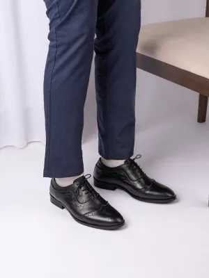 Men Black Solid Brougue Derby Formal Shoes