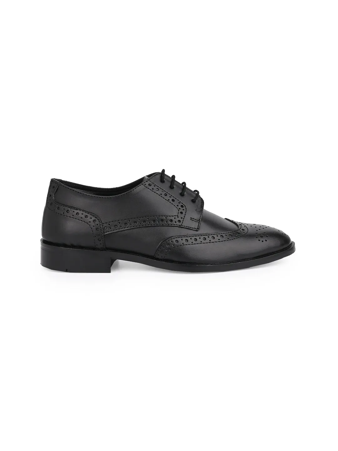 Men Black Solid Brougue Derby Formal Shoes