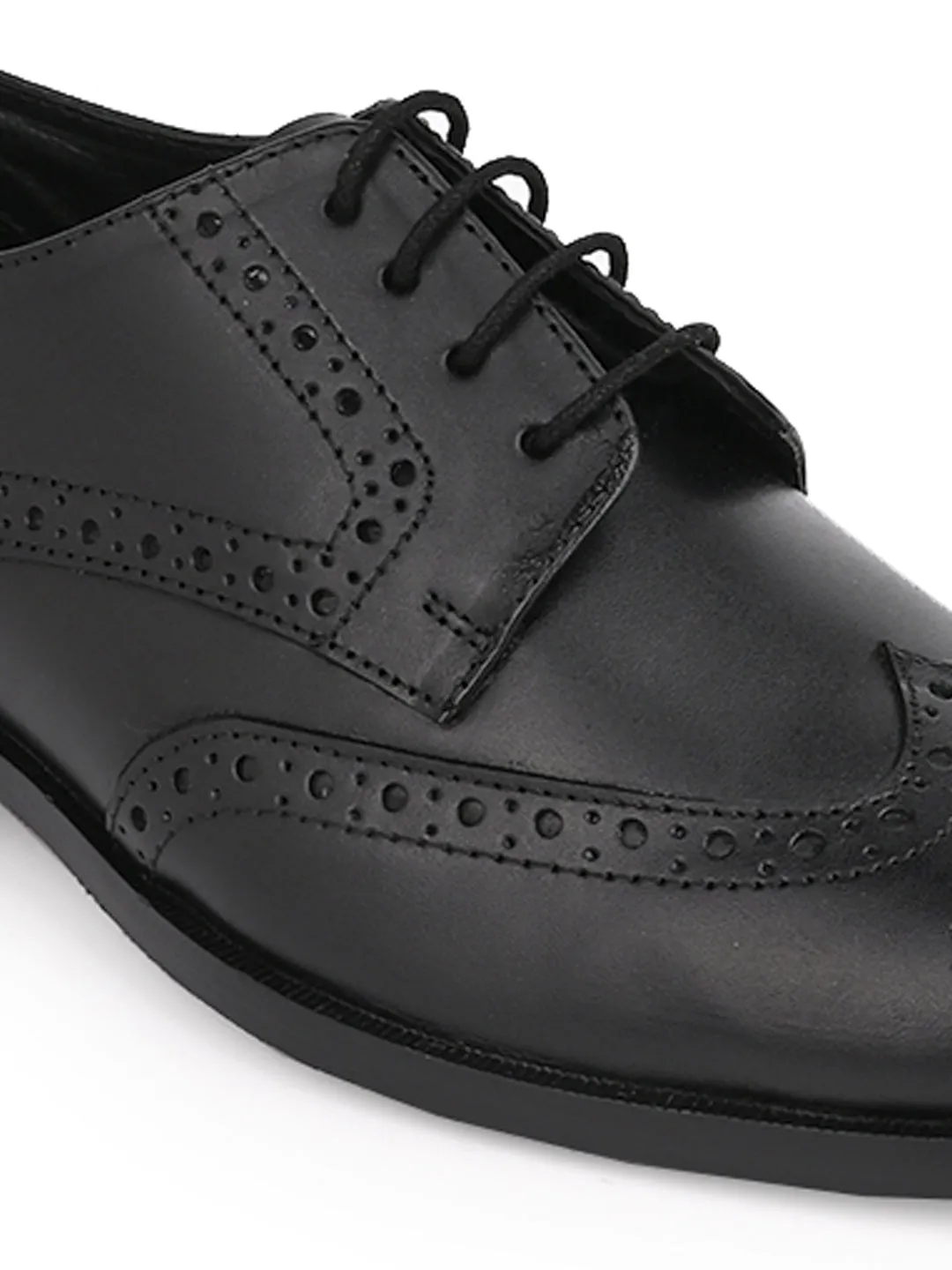 Men Black Solid Brougue Derby Formal Shoes