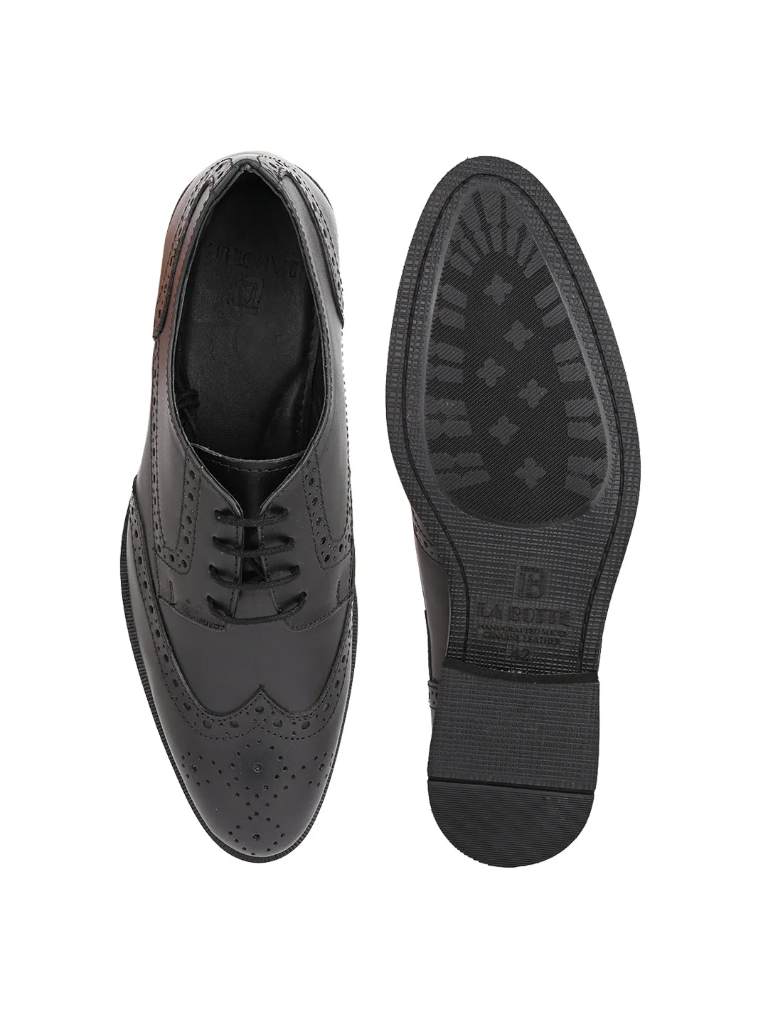 Men Black Solid Brougue Derby Formal Shoes