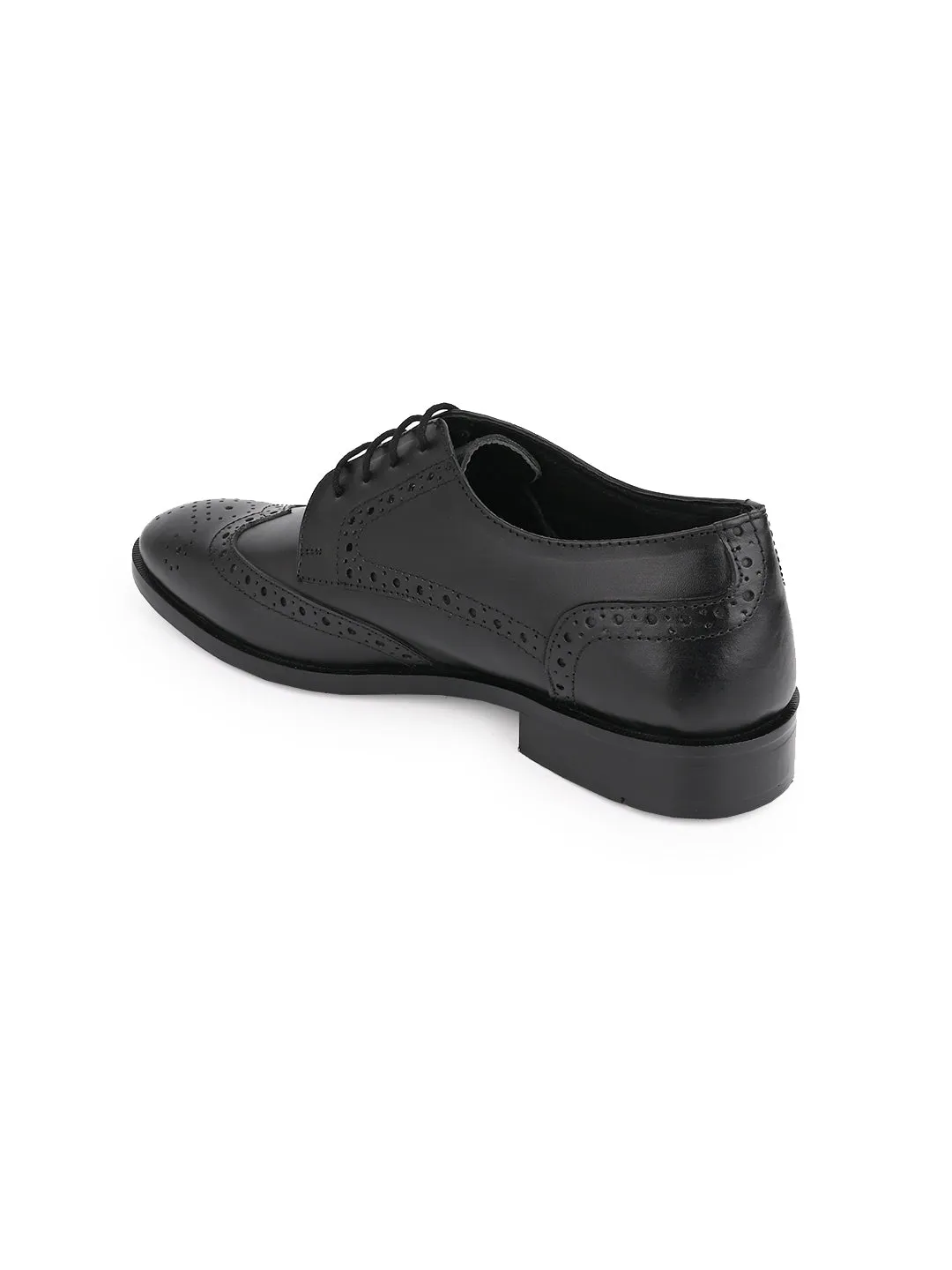 Men Black Solid Brougue Derby Formal Shoes