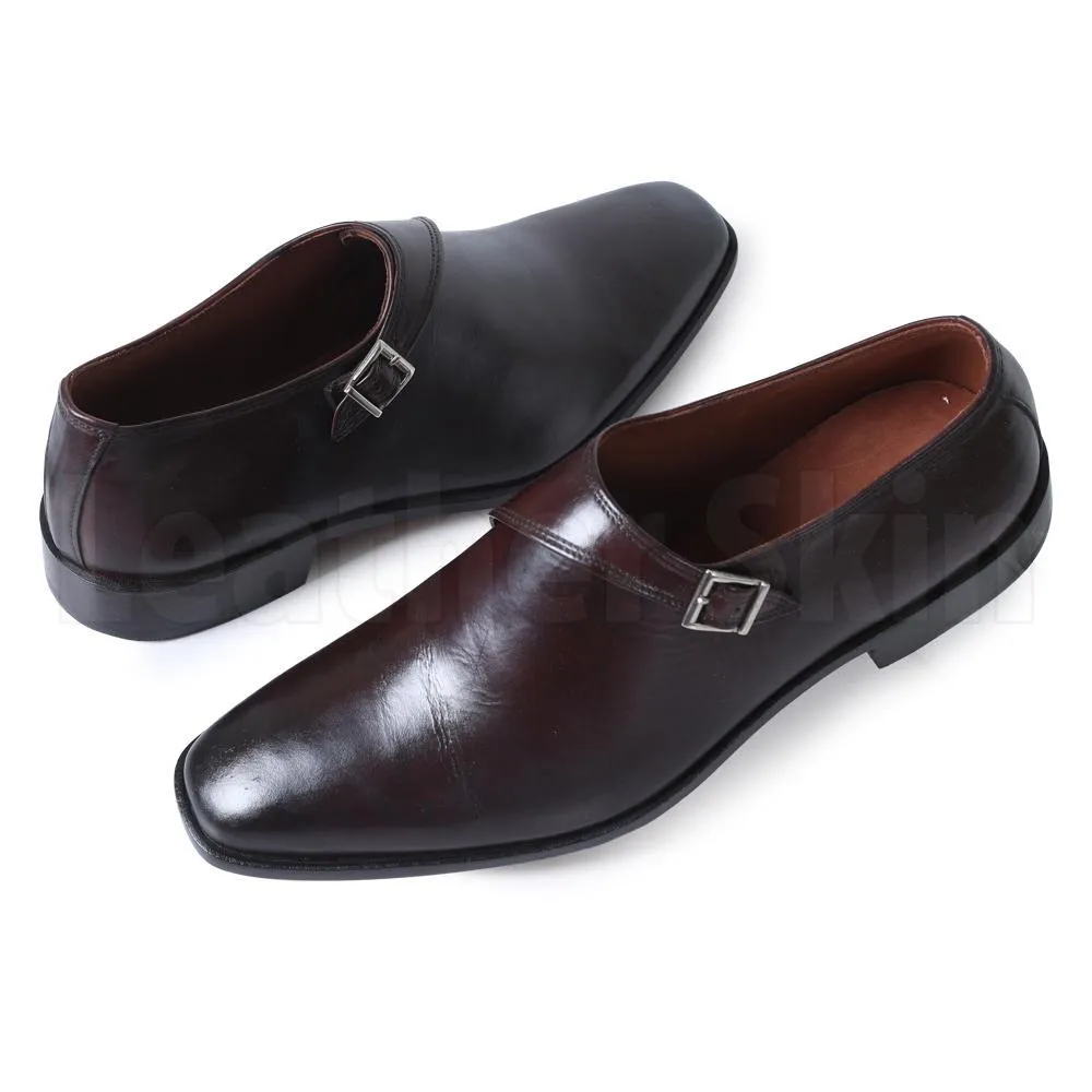 Men Brown Single Monk Handmade Genuine Leather Shoes