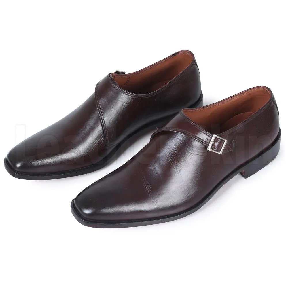 Men Brown Single Monk Handmade Genuine Leather Shoes