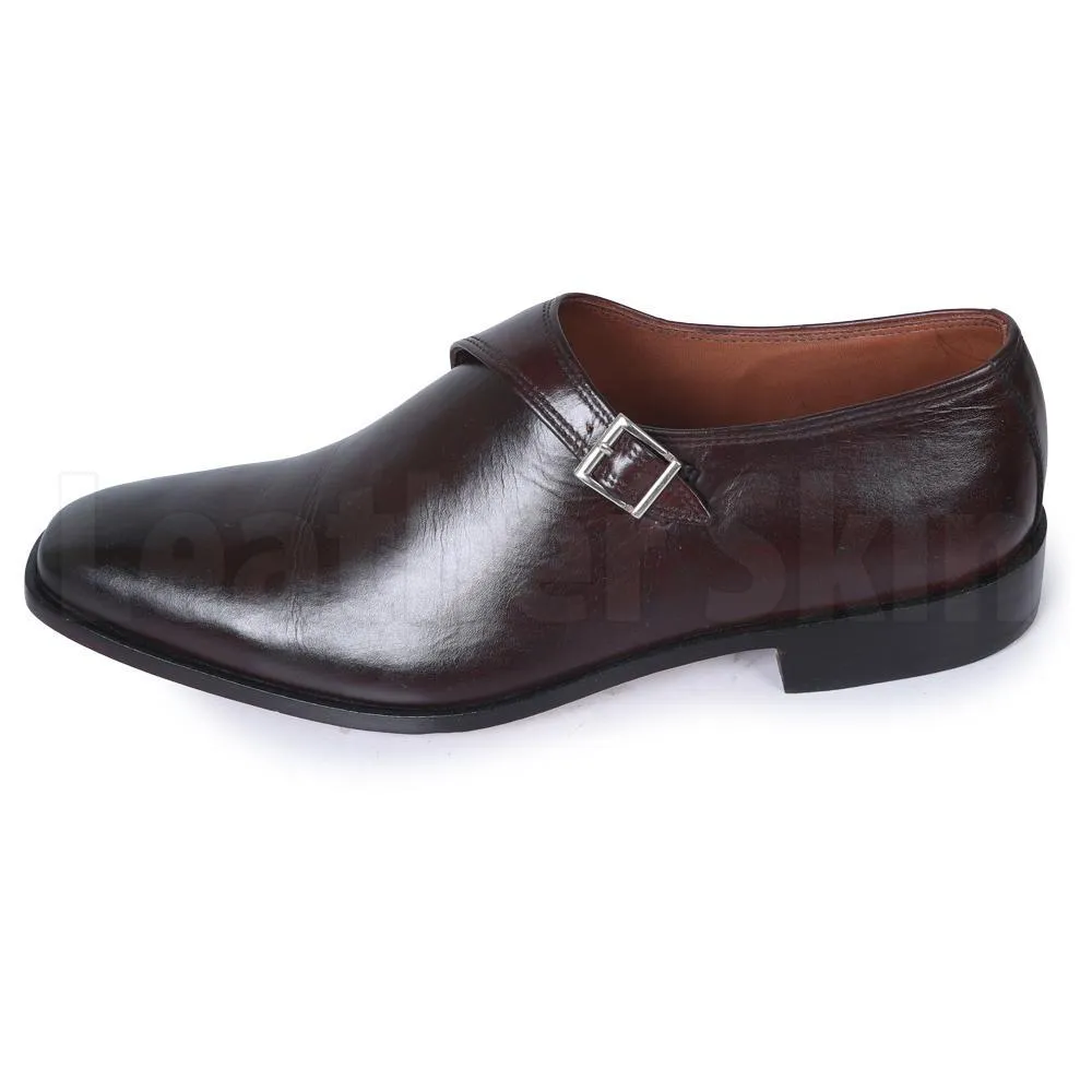 Men Brown Single Monk Handmade Genuine Leather Shoes
