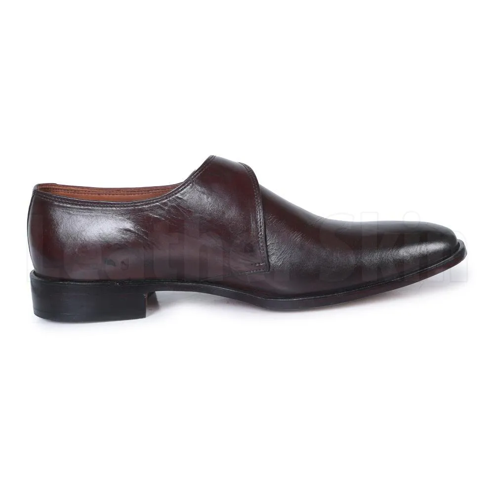 Men Brown Single Monk Handmade Genuine Leather Shoes
