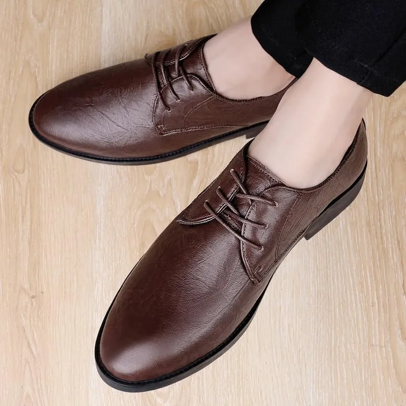 Men Dress Oxford Formal Shoes Lace-up Outdoor Round Toe Luxury Leather Casual Business Non Slip Low Top Block Heel Anti-Slip Dress