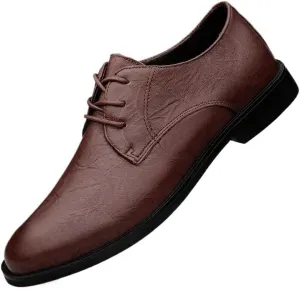 Men Dress Oxford Formal Shoes Lace-up Outdoor Round Toe Luxury Leather Casual Business Non Slip Low Top Block Heel Anti-Slip Dress