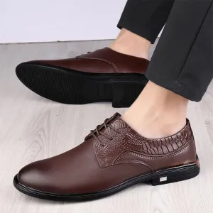 Men Formal Shoes Dress Oxford Fashion Lace Up Casual Round Toe Luxury Leather Office Slip Resistant Low Top Rubber Sole Non Slip Shoe