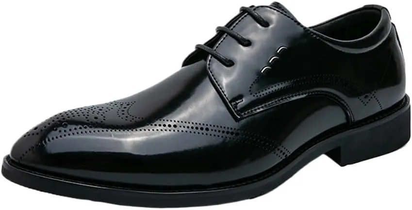 Men Formal Shoes Lace Up Pointed Toe Calfskin Leather Business Non Slip Classic