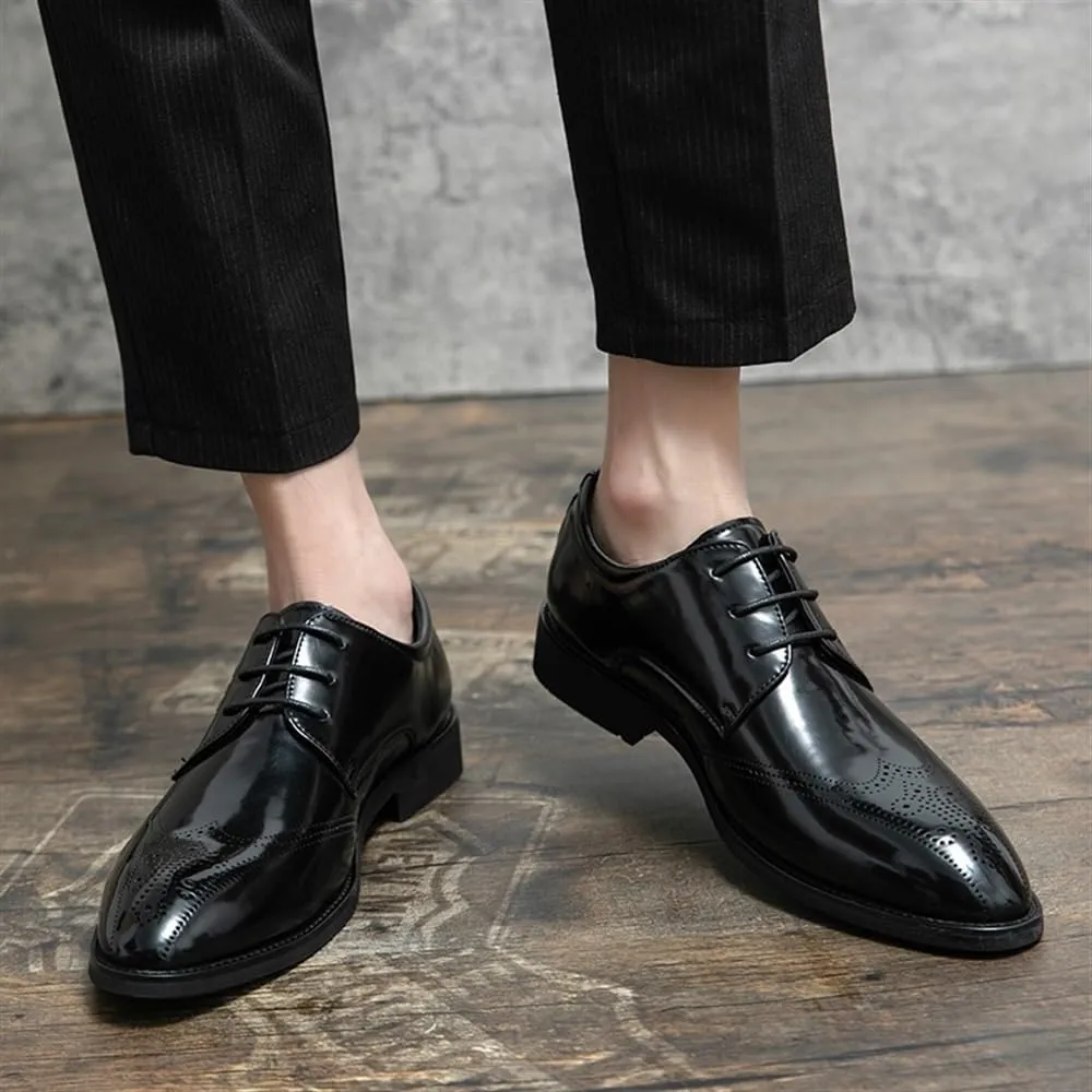 Men Formal Shoes Lace Up Pointed Toe Calfskin Leather Business Non Slip Classic