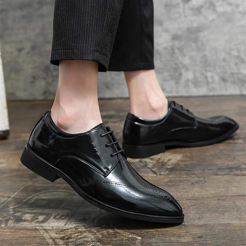 Men Formal Shoes Lace Up Pointed Toe Calfskin Leather Business Non Slip Classic
