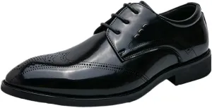 Men Formal Shoes Lace Up Pointed Toe Calfskin Leather Business Non Slip Classic