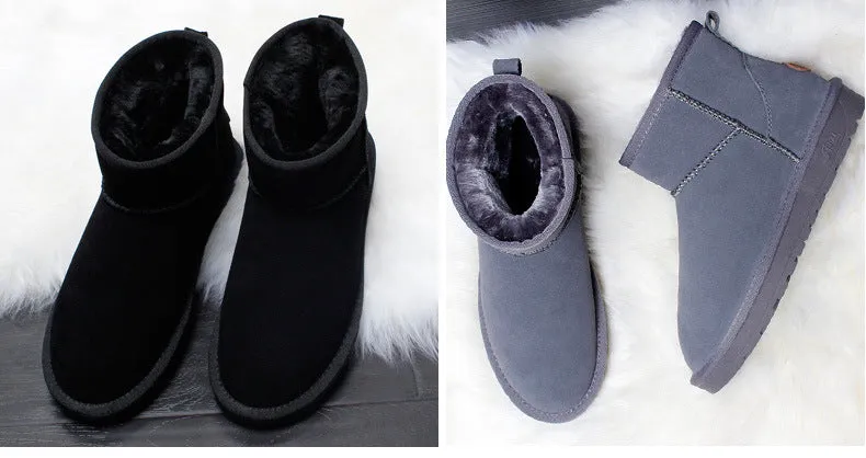 Men Winter Genuine Leather Classic Short Snow Boots