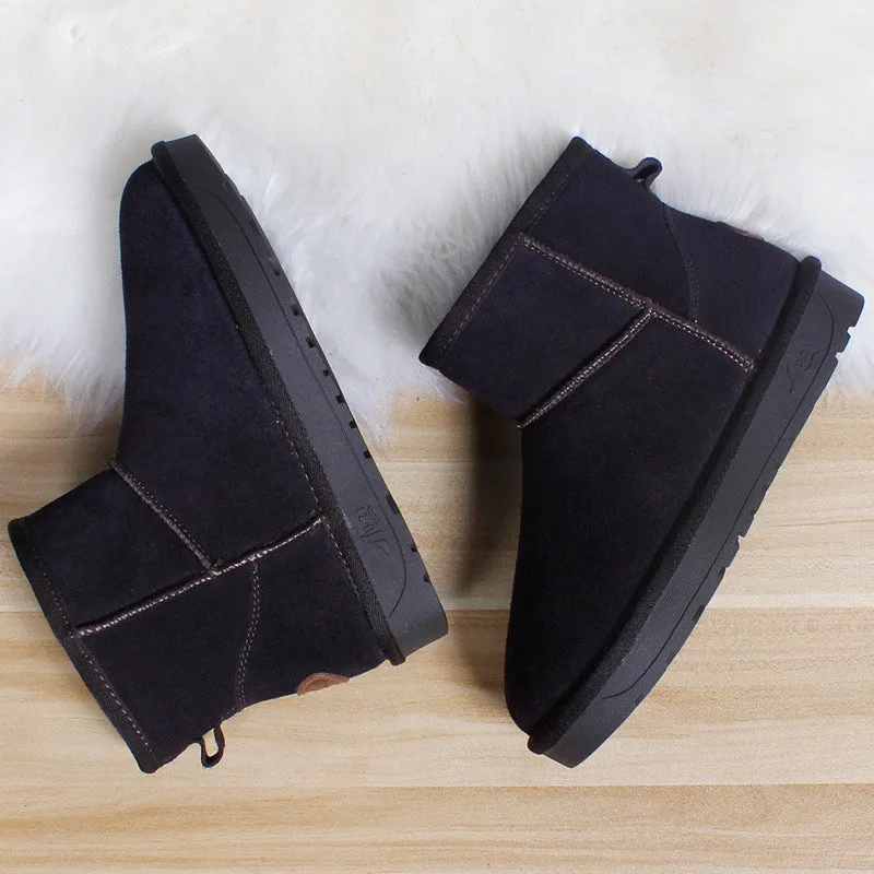 Men Winter Genuine Leather Classic Short Snow Boots
