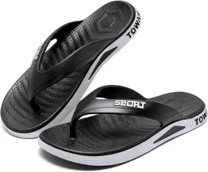Men's Beach Sandals Slippers Flip Flops Lightweight Ultra Soft Comfort Fit Black 8