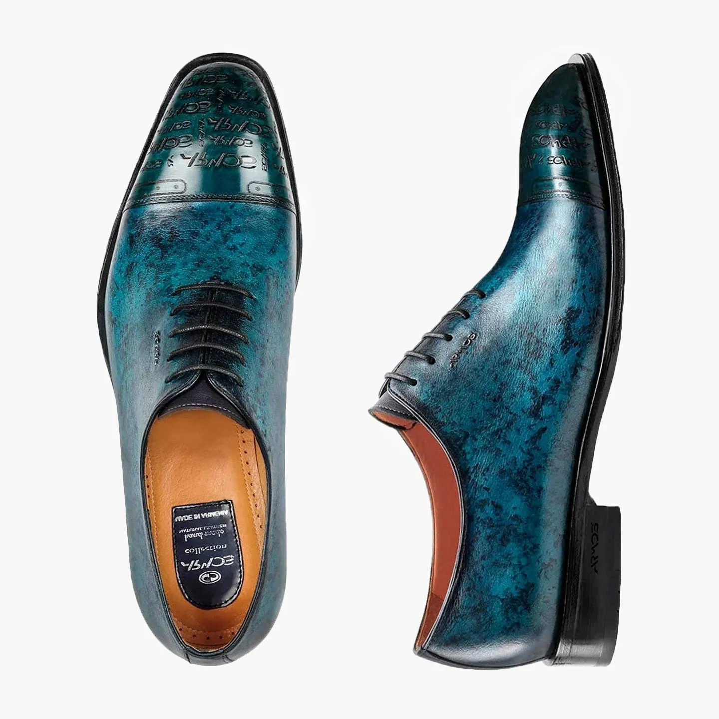 Men's Blue Patina Leather Oxford Lace-up