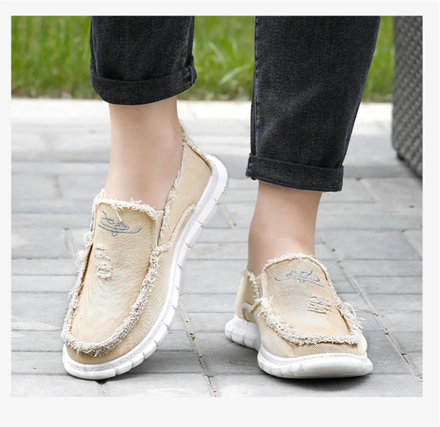 Men's Breathable Canvas Casual Shoes Soft Soles Men's Loafers Soft Comfortable Anti Slip Driving Shoes
