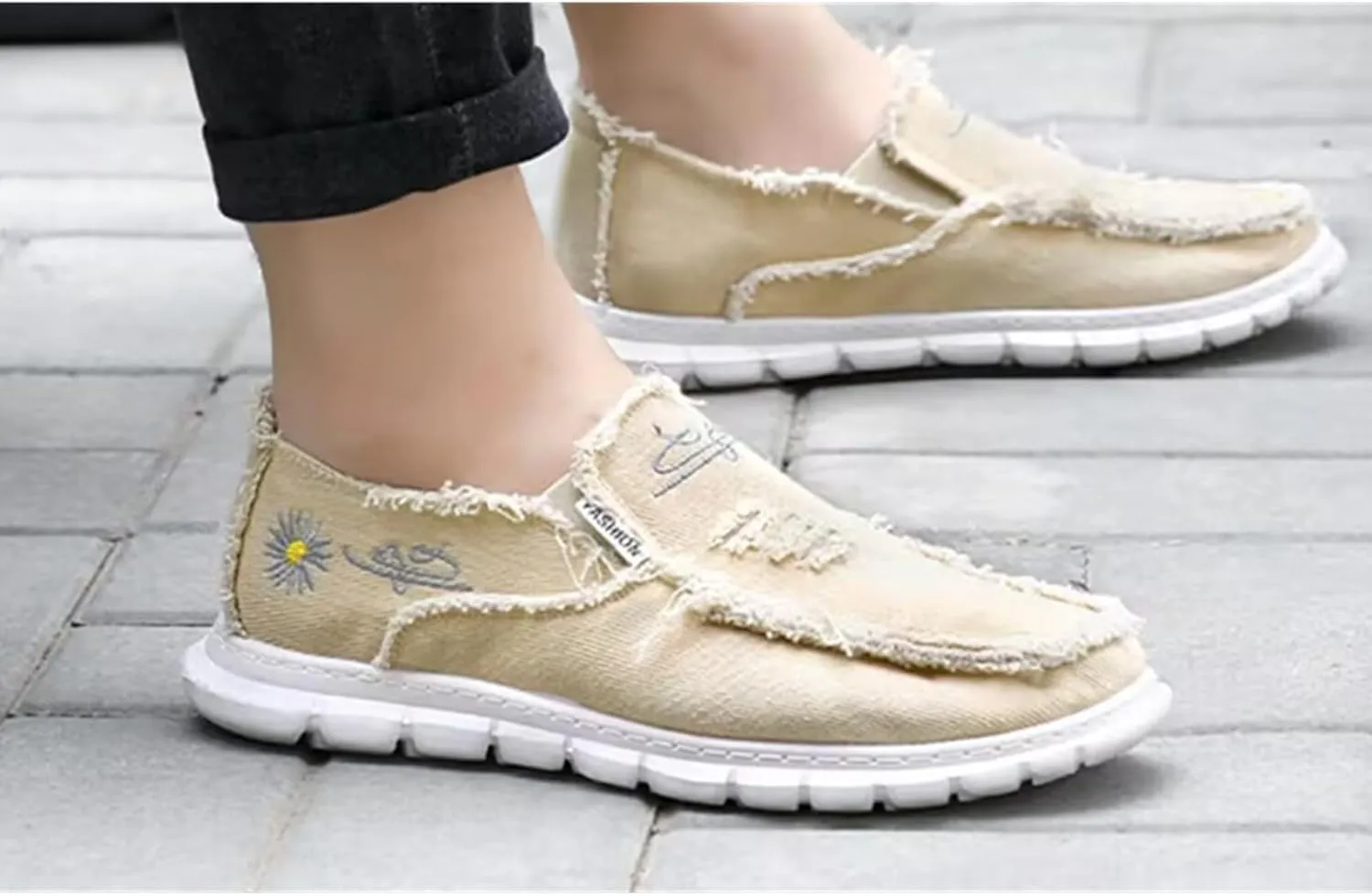 Men's Breathable Canvas Casual Shoes Soft Soles Men's Loafers Soft Comfortable Anti Slip Driving Shoes