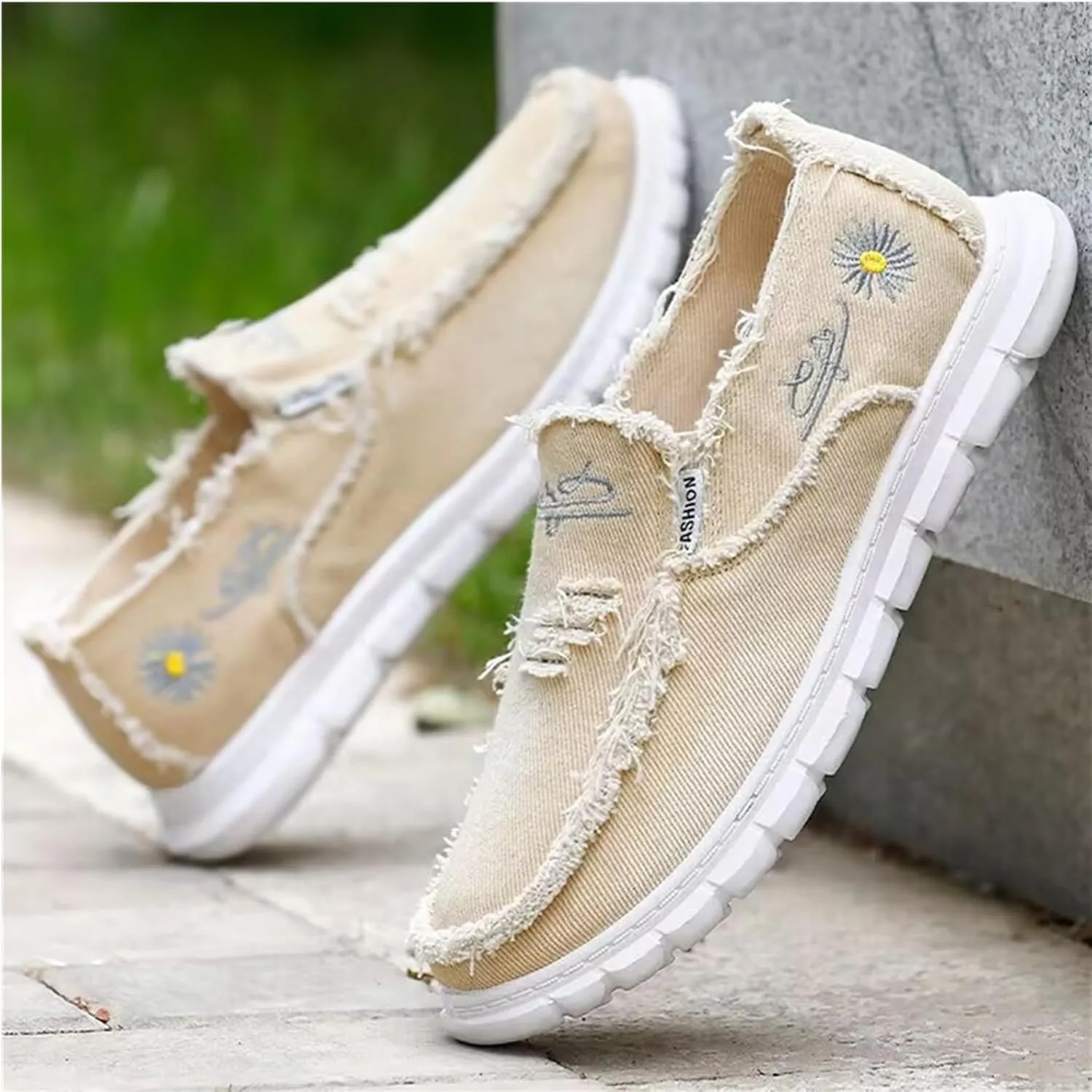 Men's Breathable Canvas Casual Shoes Soft Soles Men's Loafers Soft Comfortable Anti Slip Driving Shoes