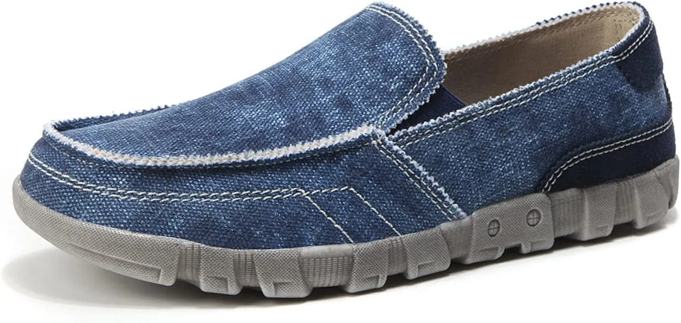 Men's Canvas Slip On Boat Shoes Deck Shoes,Casual Vintage Non-Slip Lightweight Breathable Arch Support Loafers Walking Driving Shoes