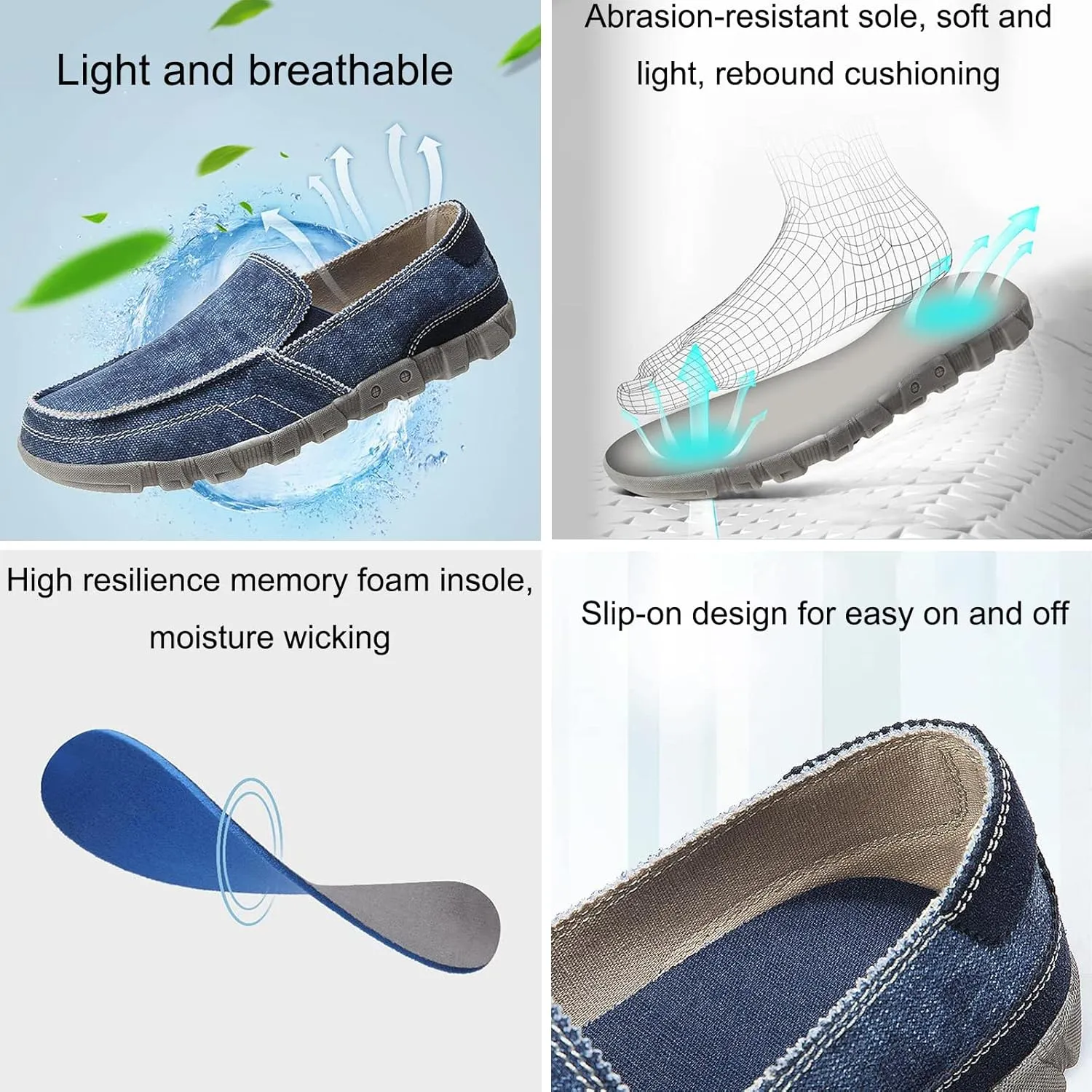 Men's Canvas Slip On Boat Shoes Deck Shoes,Casual Vintage Non-Slip Lightweight Breathable Arch Support Loafers Walking Driving Shoes