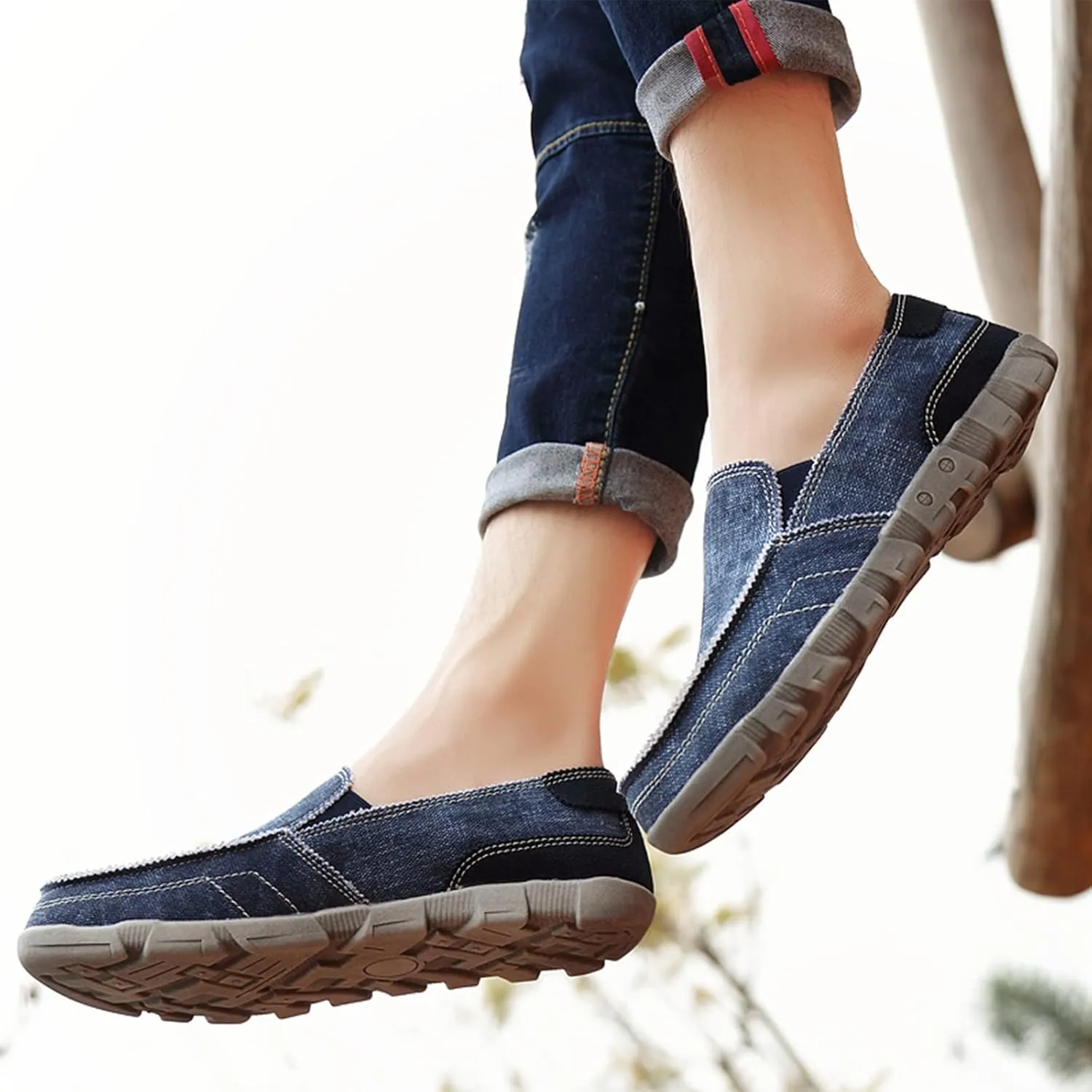 Men's Canvas Slip On Boat Shoes Deck Shoes,Casual Vintage Non-Slip Lightweight Breathable Arch Support Loafers Walking Driving Shoes