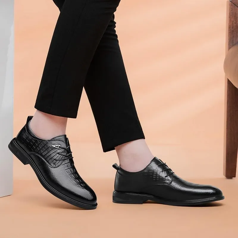 Mens Classic Leather Dress Shoes Mens Modern Formal Lace Up Brogue Oxfords Shoes Casual Business Pointed Toe Tuxedo Shoes(7)