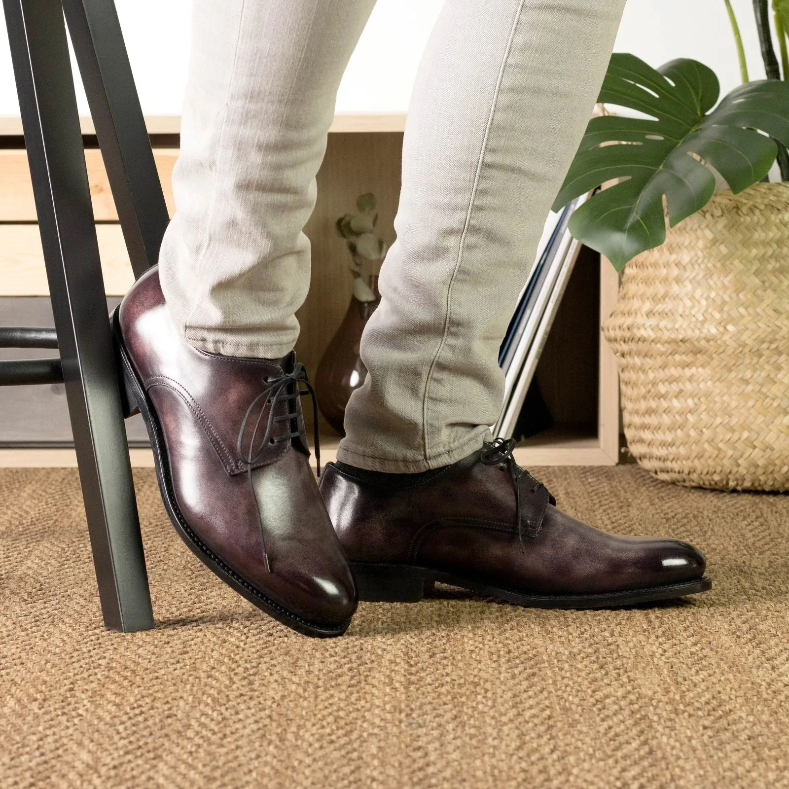 Men's Derby Shoes Patina Leather Wide Plus Size Violet 5958