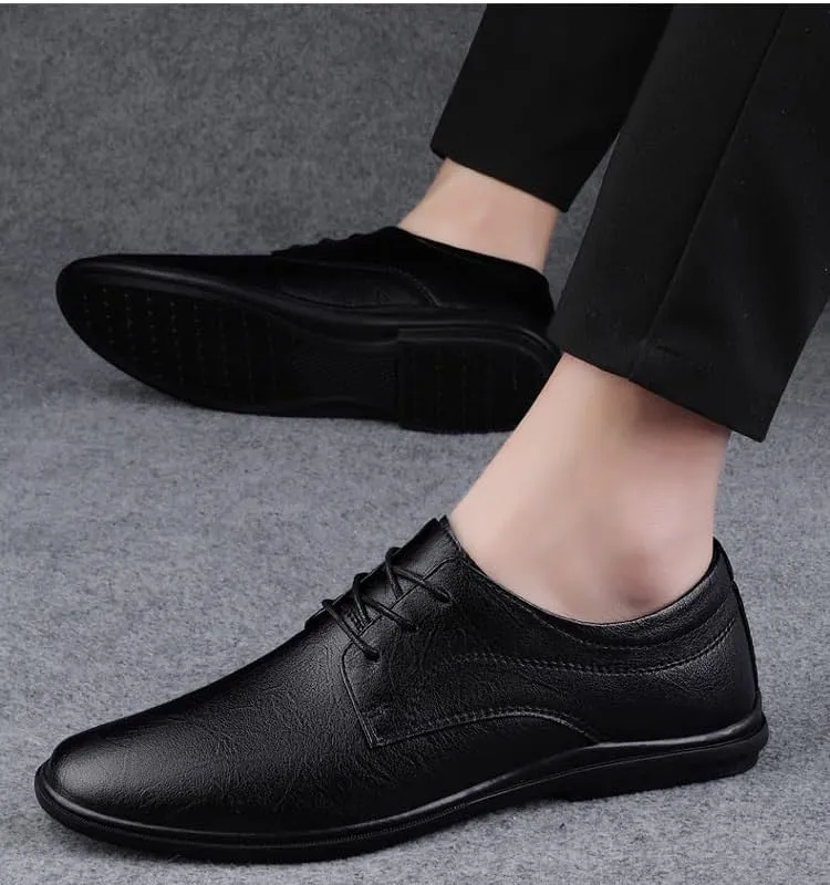 Mens Dress Oxford Formal Shoes Lace Up Business Plain Toe Luxury Leather Prom Non Slip Block Heel Anti-Slip Shoe