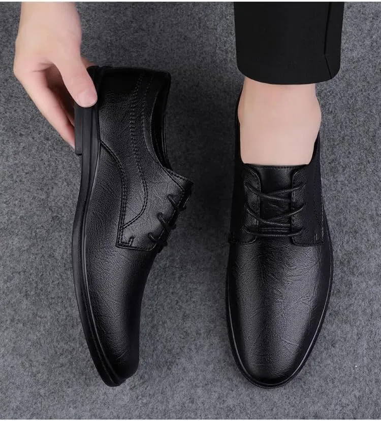 Mens Dress Oxford Formal Shoes Lace Up Business Plain Toe Luxury Leather Prom Non Slip Block Heel Anti-Slip Shoe