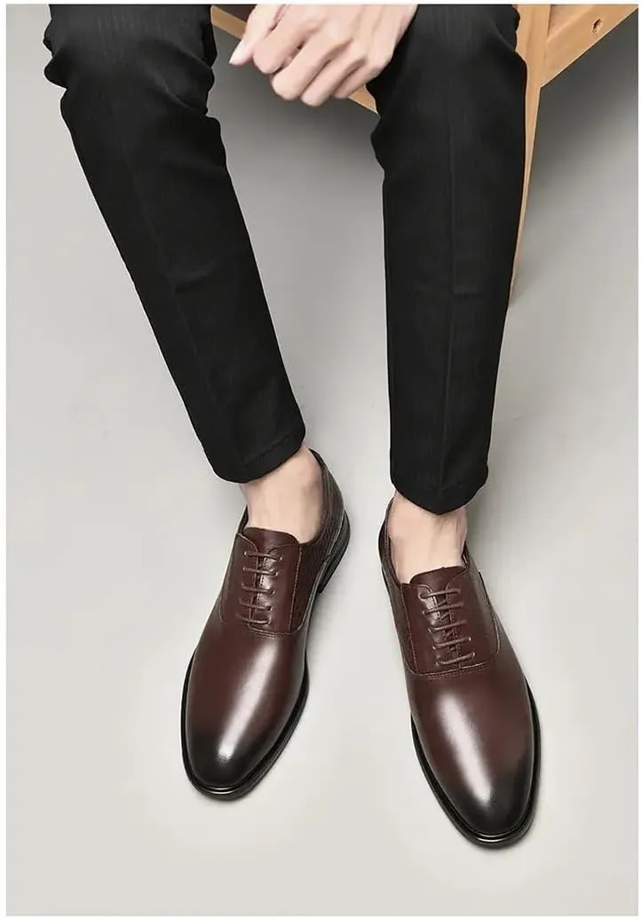 Men's Dress Oxford Formal Shoes Lace Up Outdoor Plain Toe French Leather Non Slip Low Top Anti-Slip Outdoor