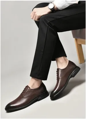 Men's Dress Oxford Formal Shoes Lace Up Outdoor Plain Toe French Leather Non Slip Low Top Anti-Slip Outdoor