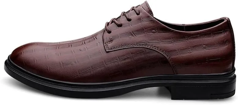 Mens Dress Oxford Formal Shoes Lace Up Uniform Cap Toe Design Burnished Leather Wedding Non Slip Block Heel Anti-Slip Slip Resistant Shoe