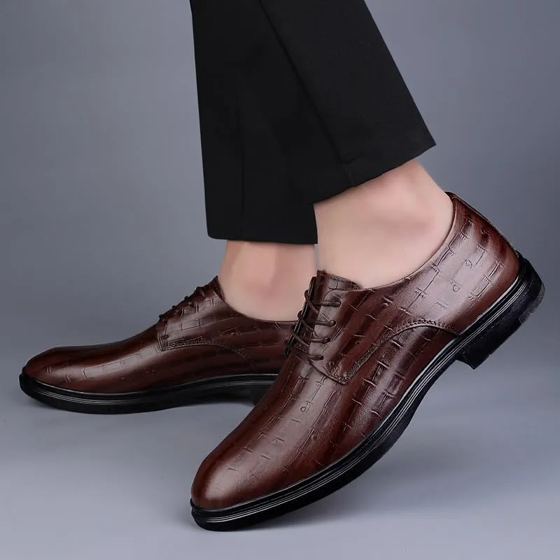 Mens Dress Oxford Formal Shoes Lace Up Uniform Cap Toe Design Burnished Leather Wedding Non Slip Block Heel Anti-Slip Slip Resistant Shoe