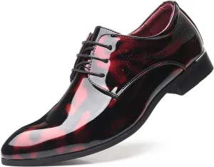 Men's Dress Shoes Lace-Up Brogues Derbys Oxford Formal Shoes Fashion Floral Patent Leather Wedding Shoes