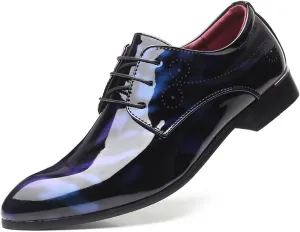 Men's Dress Shoes Lace-Up Brogues Derbys Oxford Formal Shoes Fashion Floral Patent Leather Wedding Shoes