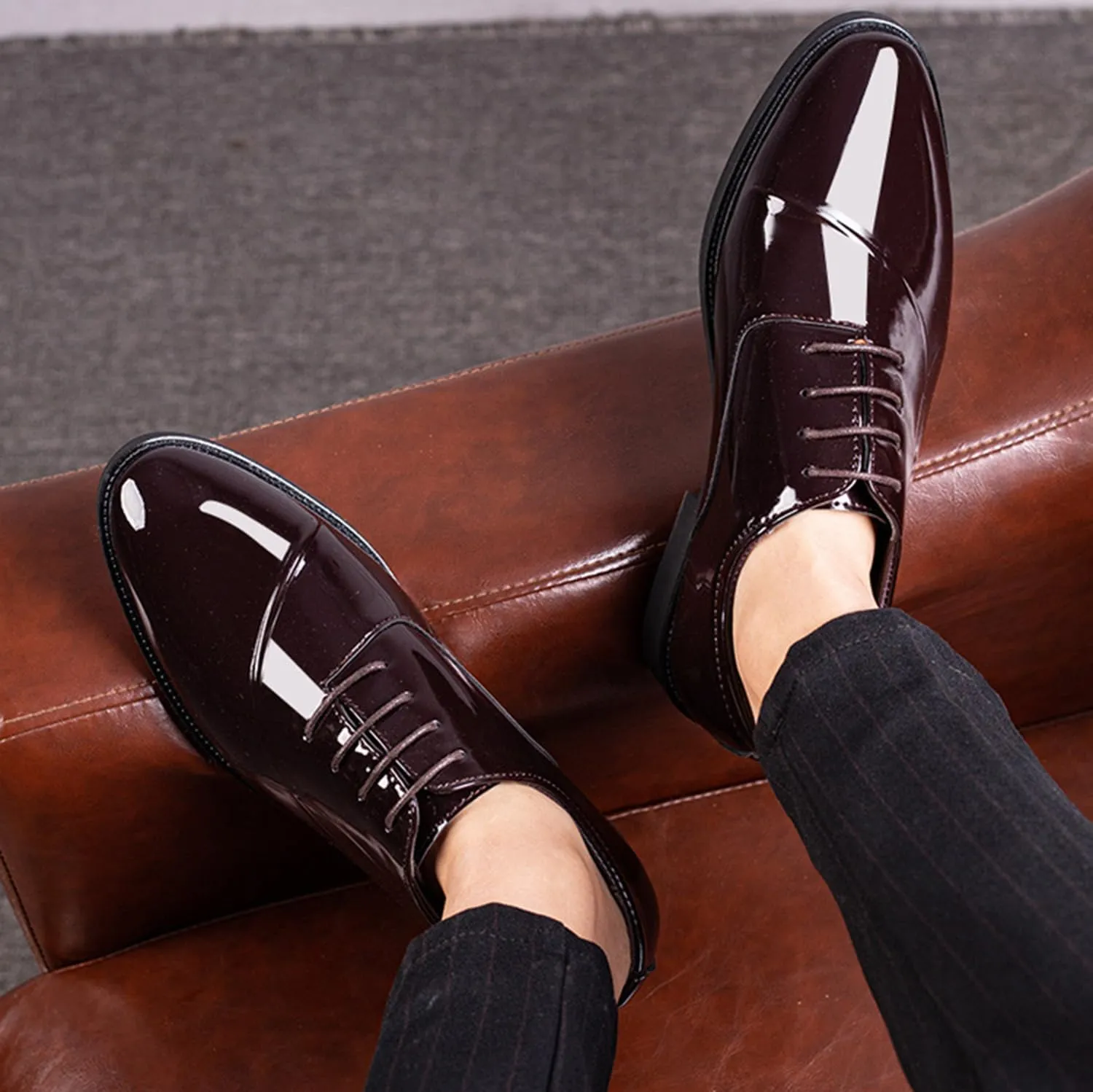 Men's Dress Shoes Lace-Up Derbys Oxford Formal Shoes Fashion Patent Leather Wedding Shoes for Men