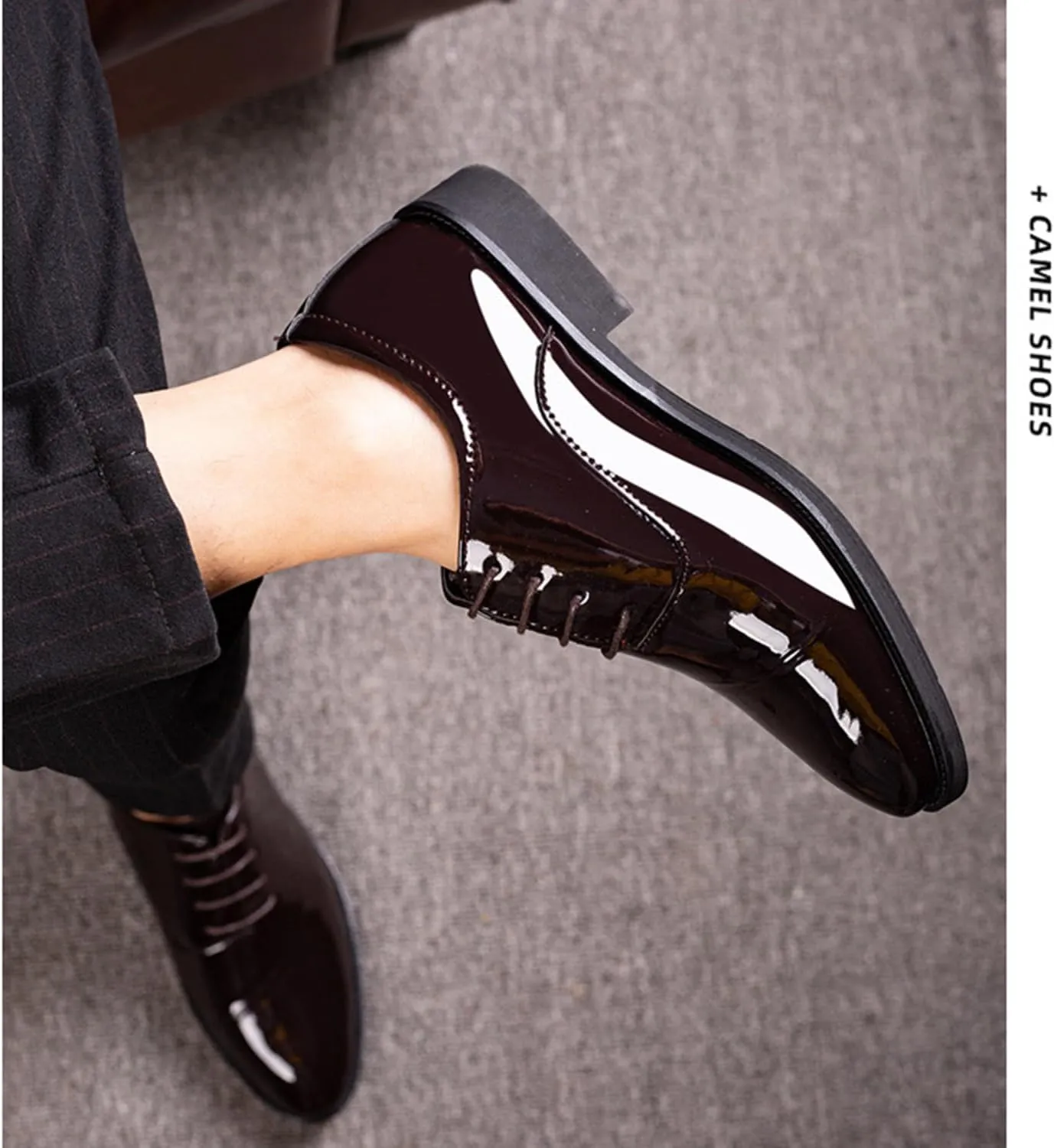 Men's Dress Shoes Lace-Up Derbys Oxford Formal Shoes Fashion Patent Leather Wedding Shoes for Men