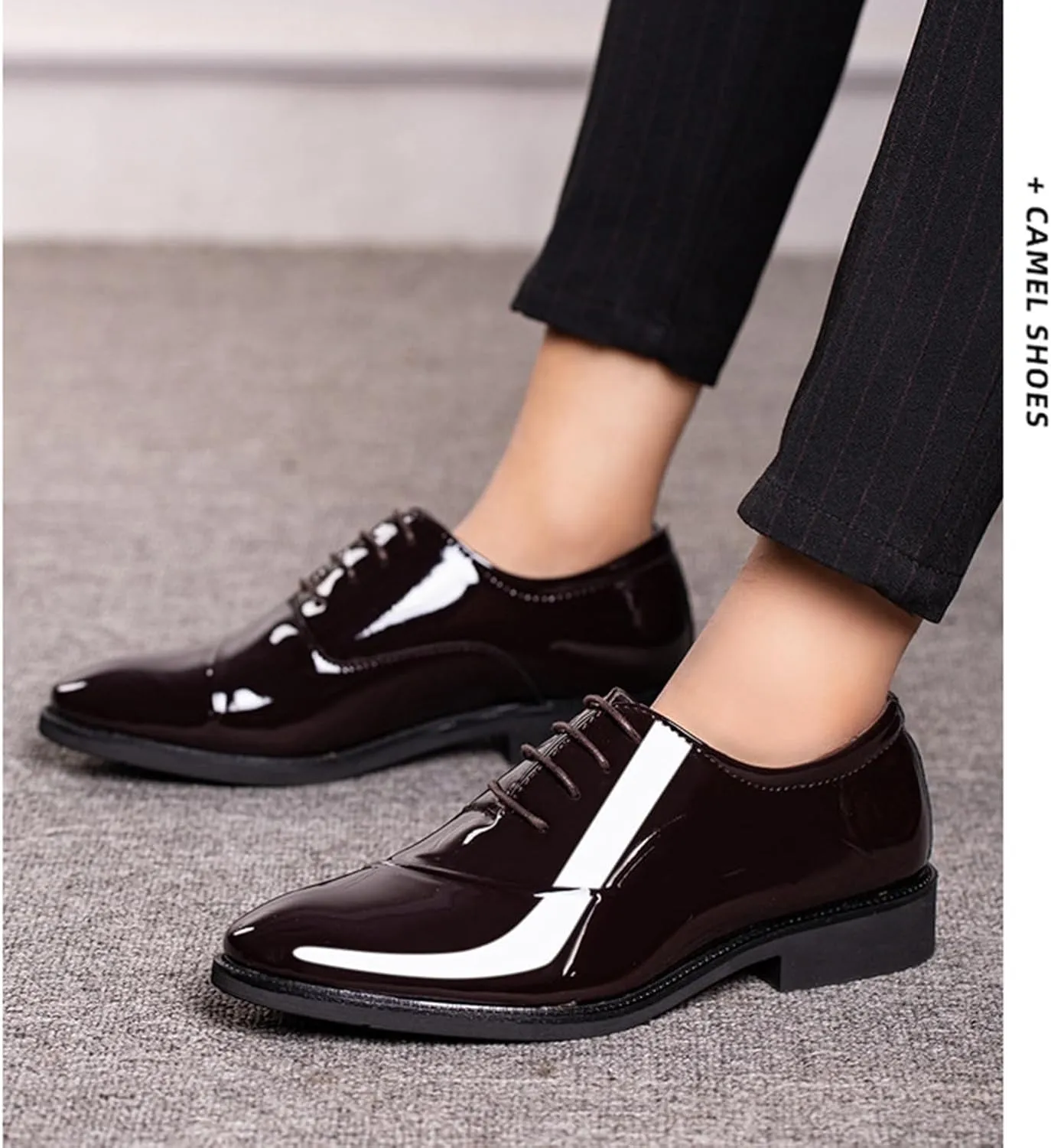 Men's Dress Shoes Lace-Up Derbys Oxford Formal Shoes Fashion Patent Leather Wedding Shoes for Men