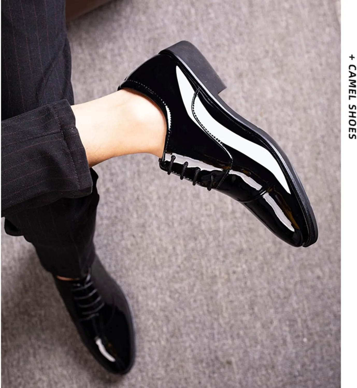 Men's Dress Shoes Lace-Up Derbys Oxford Formal Shoes Fashion Patent Leather Wedding Shoes for Men